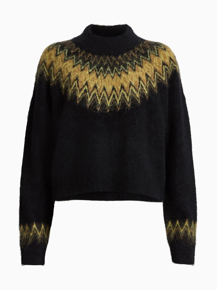 AllSaints Black Clyde Funnel Neck Jumper - Image 6 of 6