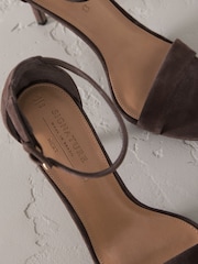 Chocolate Brown Signature Premium Leather Round Toe Buckle Detail Mid Simple Sandals - Image 8 of 11