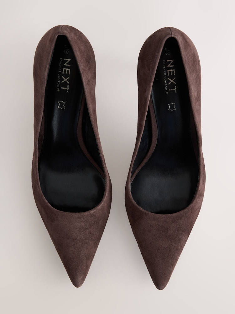 Chocolate Brown Suede Standard/Wide Fit Forever Comfort® Leather Mid Court Shoes - Image 1 of 5