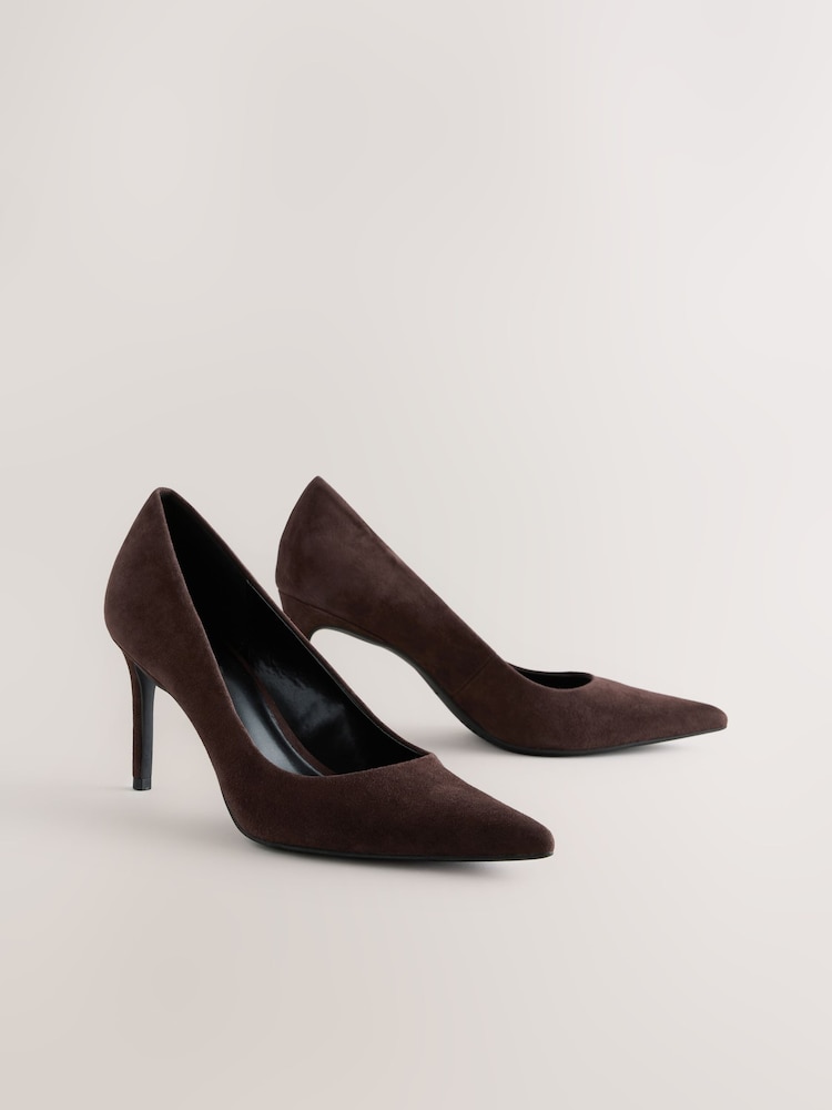 Chocolate Brown Suede Standard/Wide Fit Forever Comfort® Leather Mid Court Shoes - Image 2 of 5
