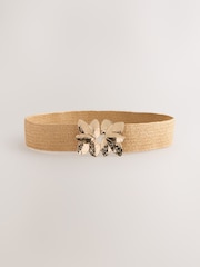Gold Lotus Clasp Wide Raffia Belt - Image 1 of 3