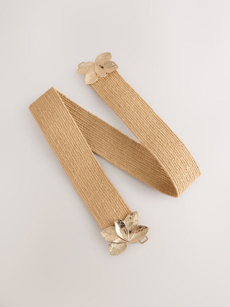 Gold Lotus Clasp Wide Raffia Belt - Image 3 of 3