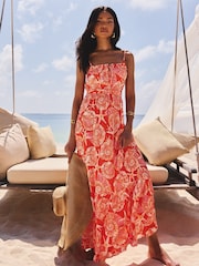 Lipsy Orange Shell Printed Cami Strap Tired Maxi Dress - Image 2 of 5