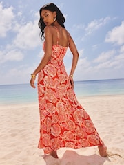 Lipsy Orange Shell Printed Cami Strap Tired Maxi Dress - Image 4 of 5