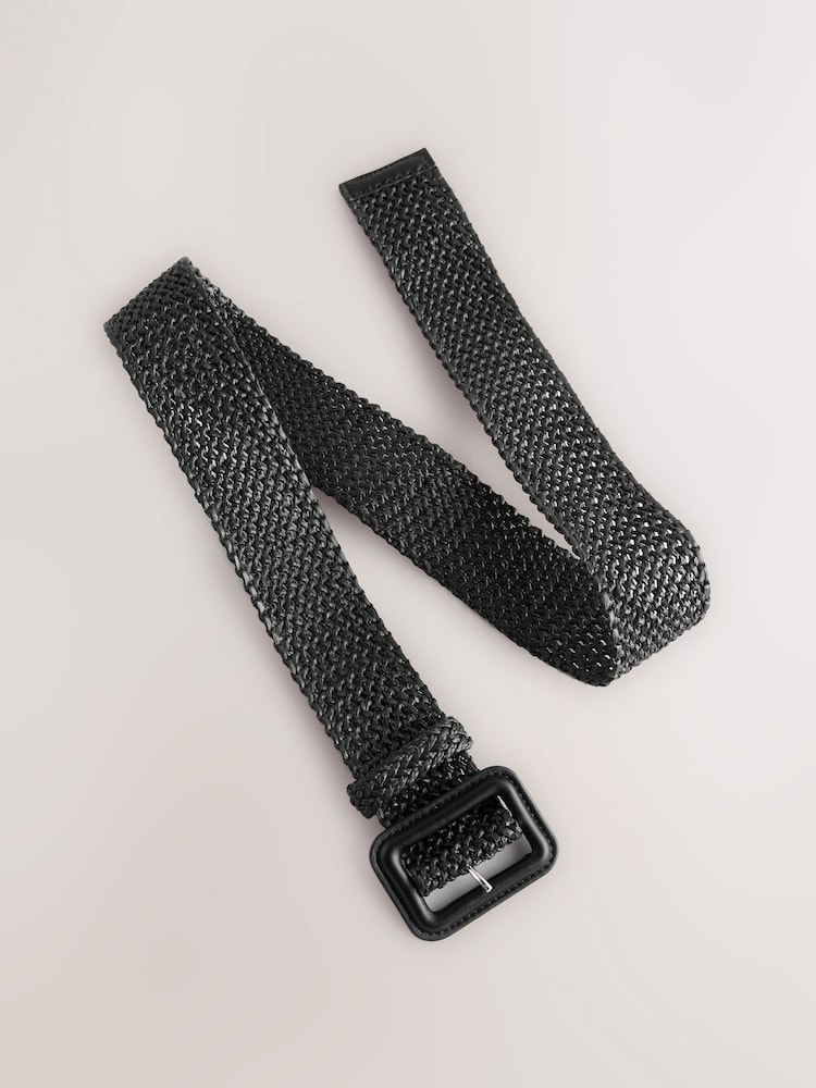 Buy Black Wide Raffia Effect Belt from the Next UK online shop display picture 2