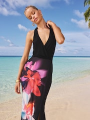 Lipsy Black Jersey Floral Print Halter Neck Maxi Dress - Image 2 of 4