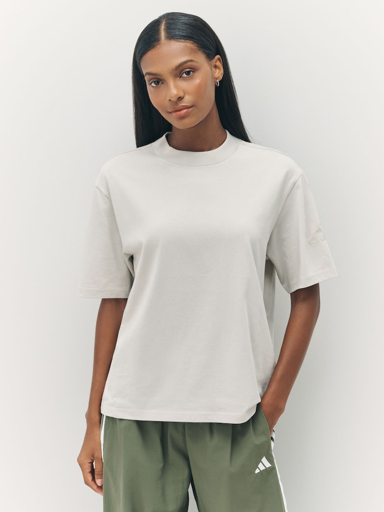adidas Grey Essentials Contemporary Logo Boyfriend 100% Cotton T-Shirt - Image 1 of 4