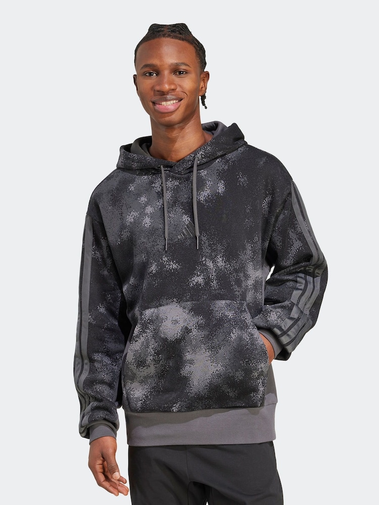 adidas Grey All Over Print Colourblock Hoodie - Image 1 of 6