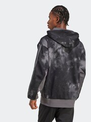 adidas Grey All Over Print Colourblock Hoodie - Image 2 of 6
