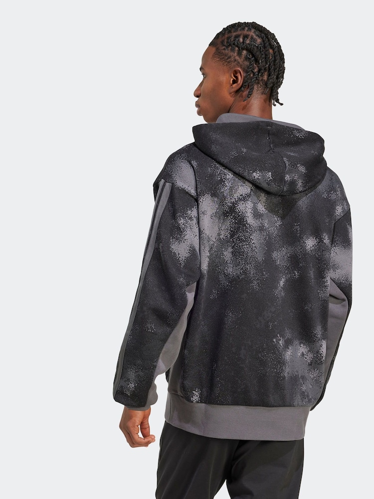 adidas Grey All Over Print Colourblock Hoodie - Image 2 of 6