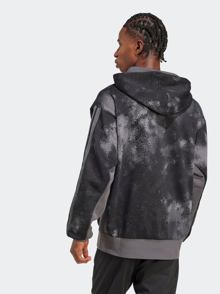 adidas Grey All Over Print Colourblock Hoodie - Image 2 of 6 adidas Grey All Over Print Colourblock Hoodie - Image 2 of 6