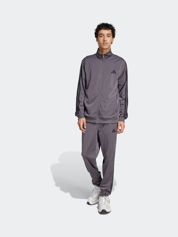adidas Grey Sportswear Basic 3-Stripes Tricot Tracksuit - Image 1 of 8