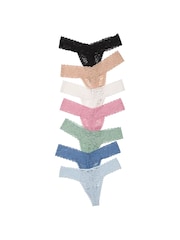 Victoria's Secret PinkNudeWhiteBlueGreen Thong 7 Pack Knickers - Image 1 of 3