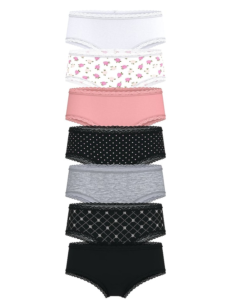 Victoria's Secret White/Pink/Black/Grey Cheeky 7 Pack Lace Trim Knickers - Image 1 of 1