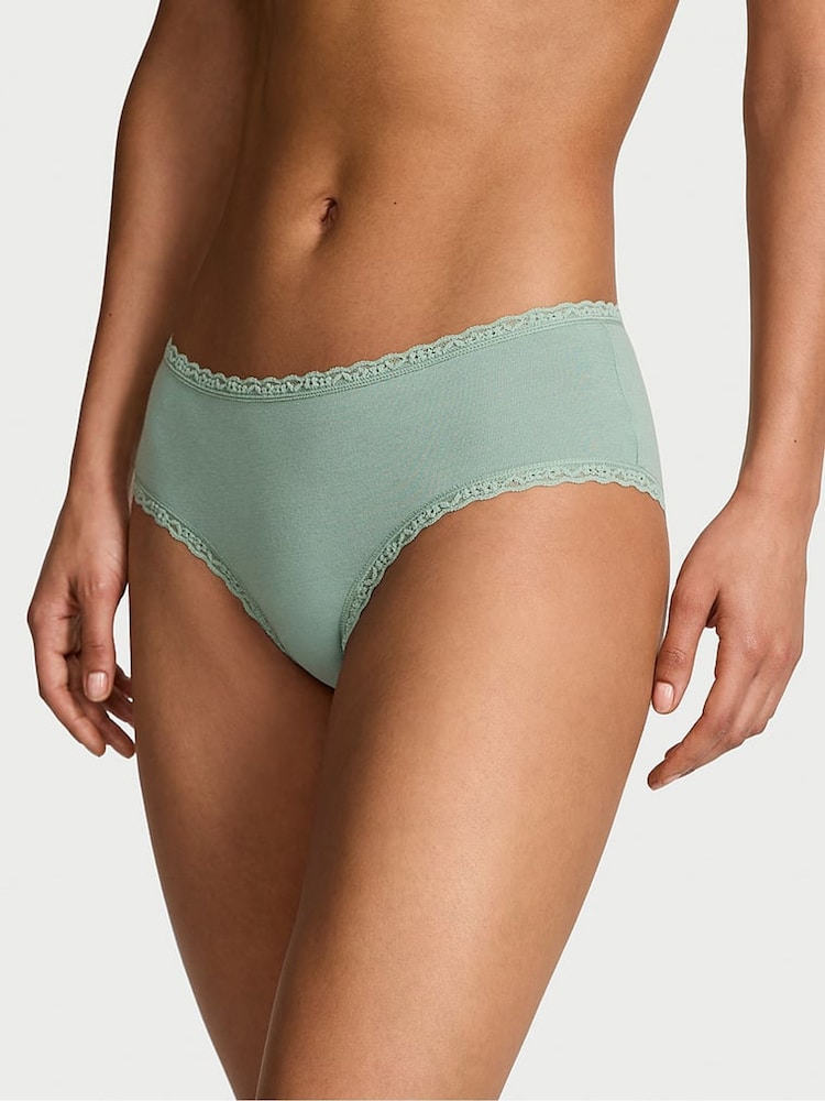 Victoria's Secret Seasalt Green Cheeky Cotton Lace Waist Knickers - Image 1 of 2
