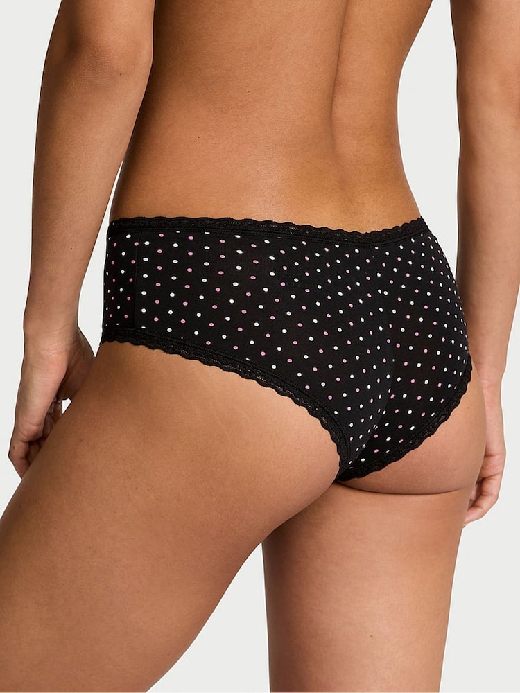 Victoria's Secret Black Multicolour Dot Cheeky Cotton Lace Waist Knickers - Image 2 of 2