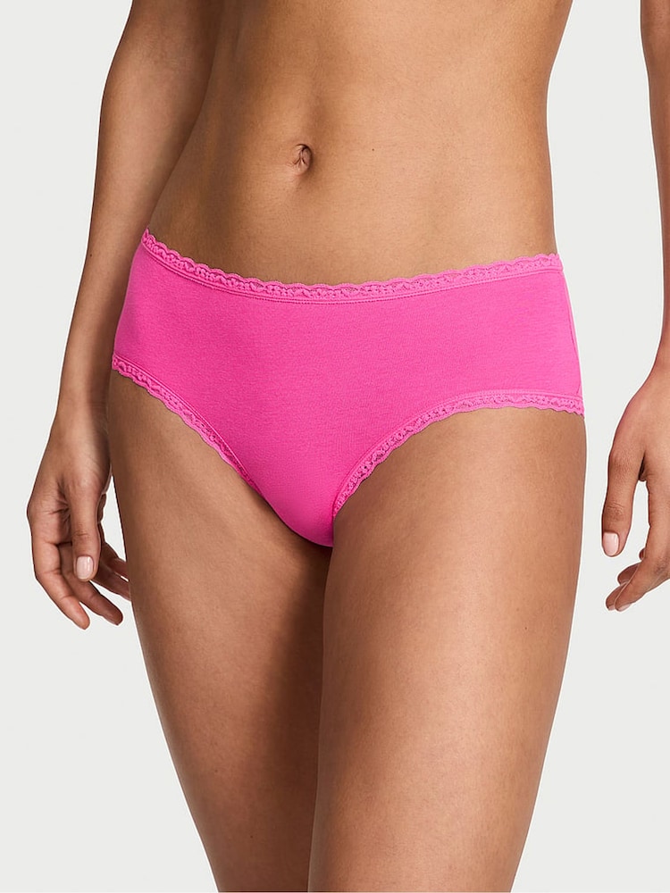 Victoria's Secret Ultra Pink Cheeky Cotton Lace Waist Knickers - Image 1 of 3