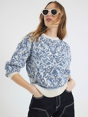 River Island Blue Paisley Jacquard Jumper - Image 1 of 6