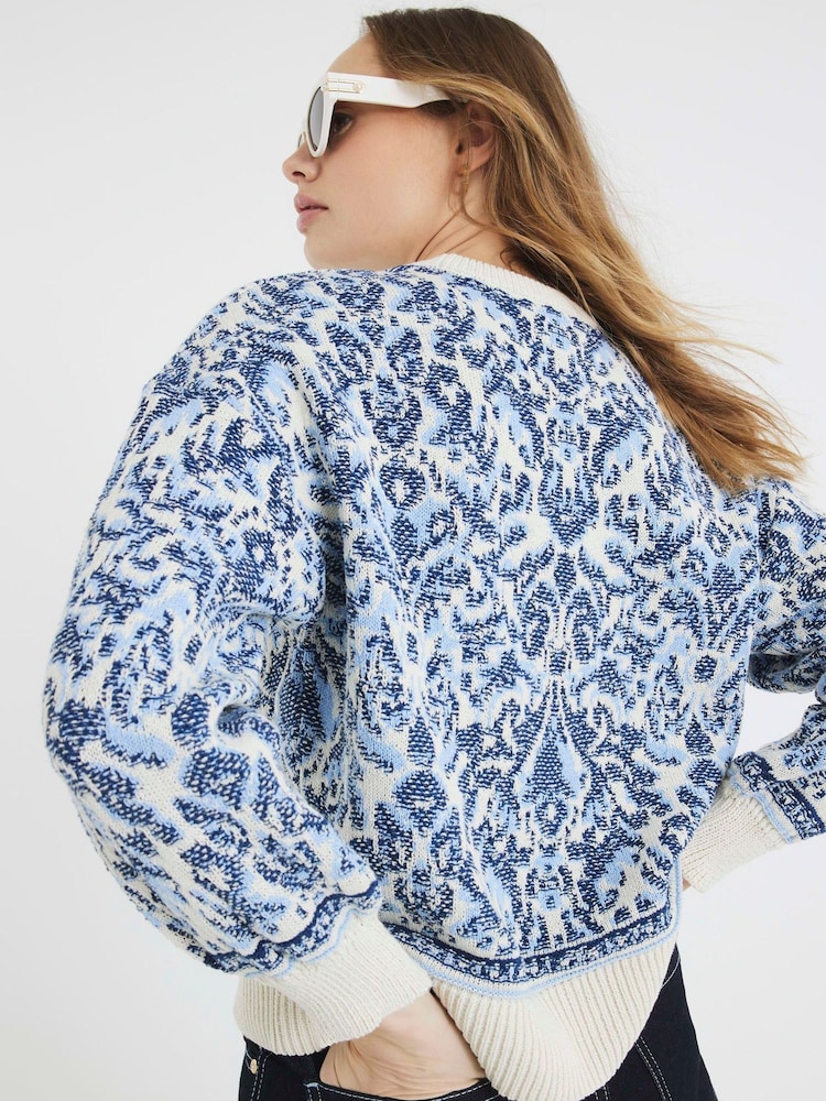 River Island Blue Paisley Jacquard Jumper - Image 2 of 6