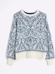 River Island Blue Paisley Jacquard Jumper - Image 5 of 6
