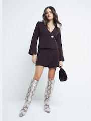River Island Brown Asymetric Wrap Mini Skirt - Image 1 of 6