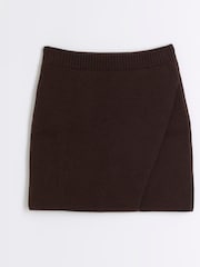 River Island Brown Asymetric Wrap Mini Skirt - Image 5 of 6
