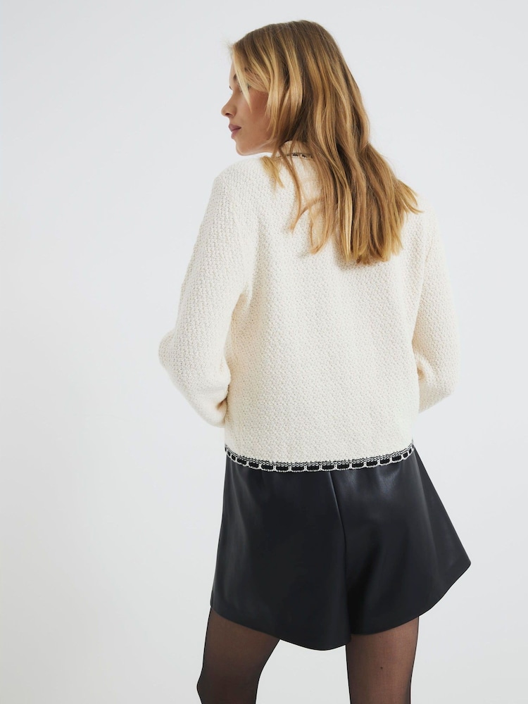 River Island Cream Long Sleeve Trophy 100% Cotton Cardigan - Image 2 of 4 River Island Cream Long Sleeve Trophy 100% Cotton Cardigan - Image 2 of 4