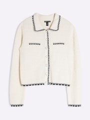 River Island Cream Long Sleeve Trophy 100% Cotton Cardigan - Image 3 of 4