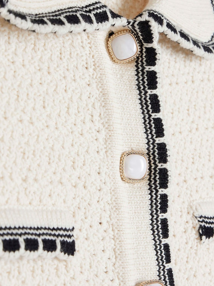 River Island Cream Long Sleeve Trophy 100% Cotton Cardigan - Image 4 of 4 River Island Cream Long Sleeve Trophy 100% Cotton Cardigan - Image 4 of 4