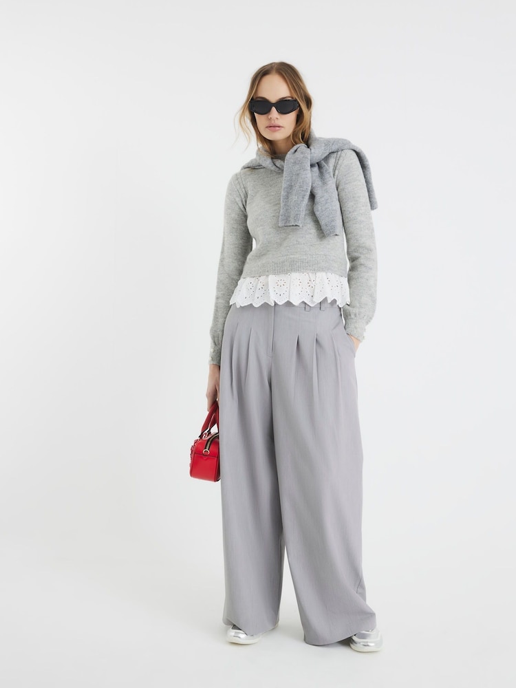 River Island Grey Frill Rara Jumper - Image 1 of 5 River Island Grey Frill Rara Jumper - Image 1 of 5