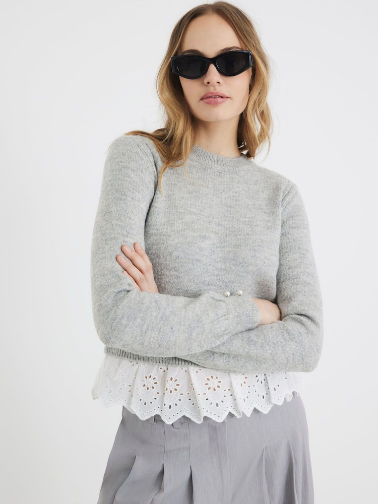 River Island Grey Frill Rara Jumper - Image 2 of 5 River Island Grey Frill Rara Jumper - Image 2 of 5