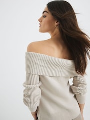 River Island Cream Bardot Jumper with Zip - Image 3 of 6
