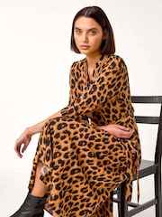 Roman Brown Animal Print Midi Shirt Dress - Image 1 of 5