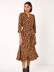 Roman Brown Animal Print Midi Shirt Dress - Image 2 of 5