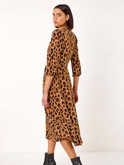 Roman Brown Animal Print Midi Shirt Dress - Image 3 of 5
