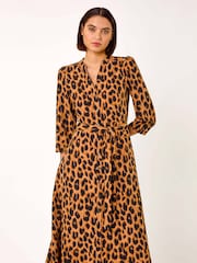 Roman Brown Animal Print Midi Shirt Dress - Image 4 of 5