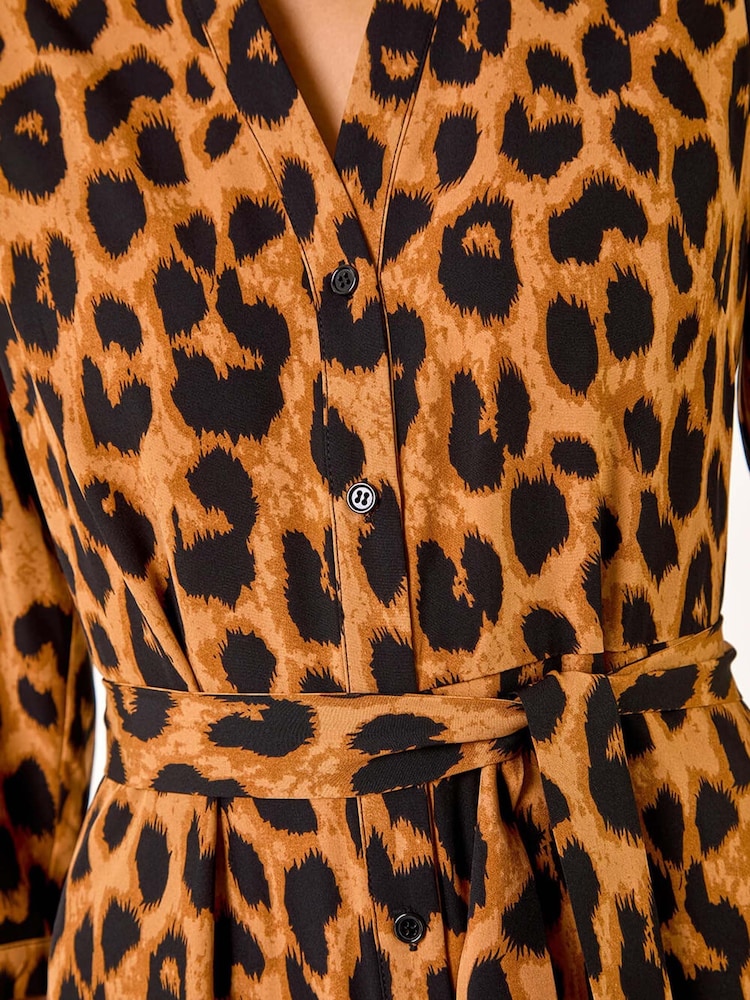 Roman Brown Animal Print Midi Shirt Dress - Image 5 of 5