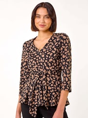 Roman Natural Spot Print V-Neck Tie Detail Top - Image 1 of 5