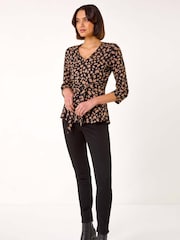 Roman Natural Spot Print V-Neck Tie Detail Top - Image 2 of 5