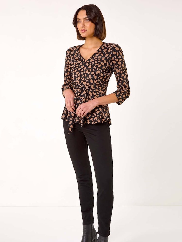 Roman Natural Spot Print V-Neck Tie Detail Top - Image 2 of 5