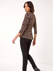 Roman Natural Spot Print V-Neck Tie Detail Top - Image 3 of 5