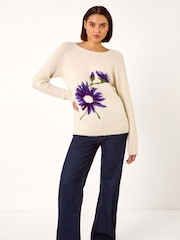 Roman White Floral Placement Knit Jumper - Image 2 of 5