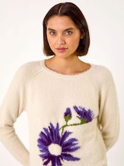 Roman White Floral Placement Knit Jumper - Image 4 of 5