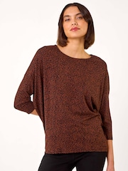 Roman Brown Animal Print Drop Shoulder Top - Image 1 of 5