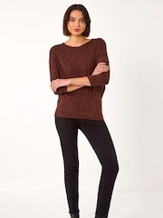 Roman Brown Animal Print Drop Shoulder Top - Image 2 of 5