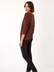Roman Brown Animal Print Drop Shoulder Top - Image 3 of 5