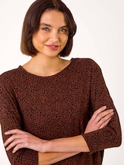 Roman Brown Animal Print Drop Shoulder Top - Image 4 of 5