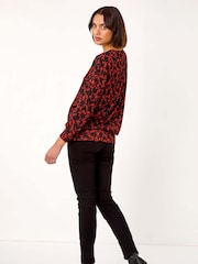 Roman Orange Abstract Print Tunic Stretch Top - Image 3 of 5