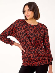 Roman Orange Abstract Print Tunic Stretch Top - Image 4 of 5