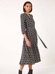 Roman Black Leaf Print Midi Shirt Dress - Image 2 of 5